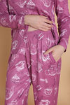 Zivame Knit Poly Pyjama Set - Red Violet — thumbnail 6